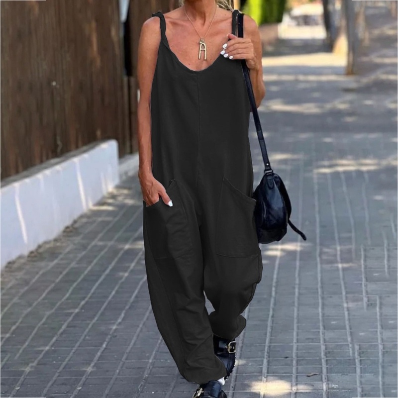 Xiangbao Áo Liền Quần Dáng Rộng Màu Trơn Đơn Giản Cho Nữ