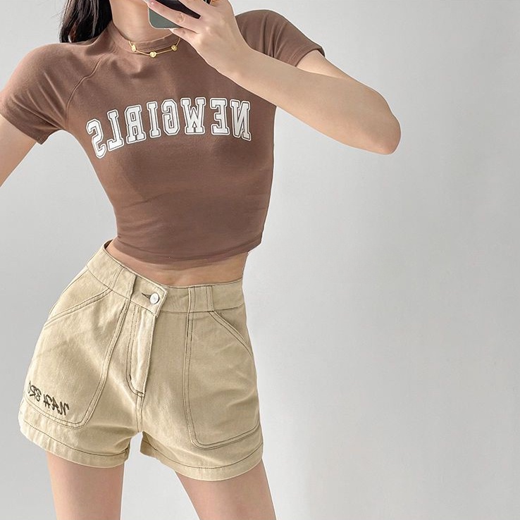 Áo baby tee Thun croptop nữ Ngắn Tay In Chữ Phong Cách Âu Mỹ Thời Trang Mùa Hè Mới Cho Nữ