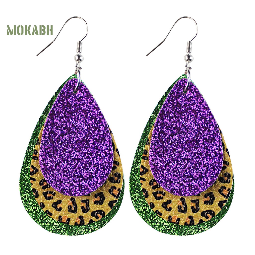 [Mới] 1 Đôi Bông Tai Móc Hình Giọt Nước 3 Lớp Bằng Da Giả Nhiều Màu Sắc Trang Trí Lễ Hội