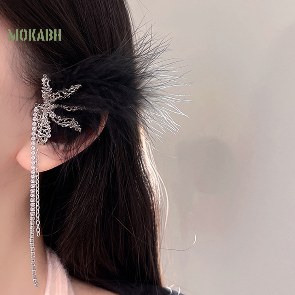 1 Khuyên Kẹp Vành Tai Hình Lông Vũ Đính Ngọc Trai Giả Sang Trọng