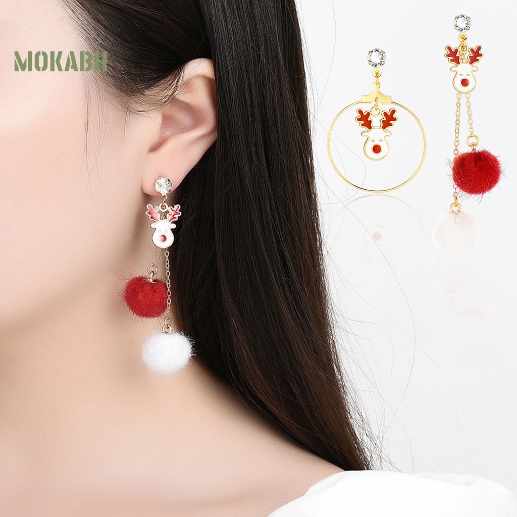1 Đôi Khuyên Tai Hình Tuần Lộc Giáng Sinh Đính Đá Thời Trang