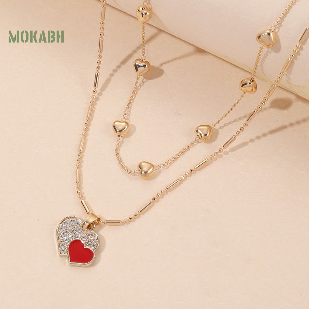 Vòng cổ Hai Lớp Hình Trái Tim Đính Đá Có Thể Điều Chỉnh Độ Dài Nhẹ Nhàng