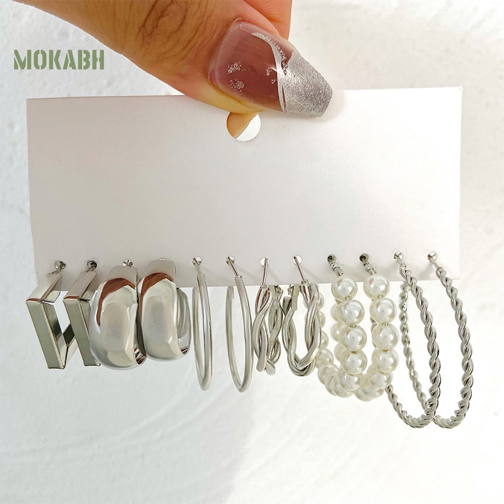 Set 6 Đôi Bông Tai Dạng Vòng Thời Trang Dành Cho Nữ