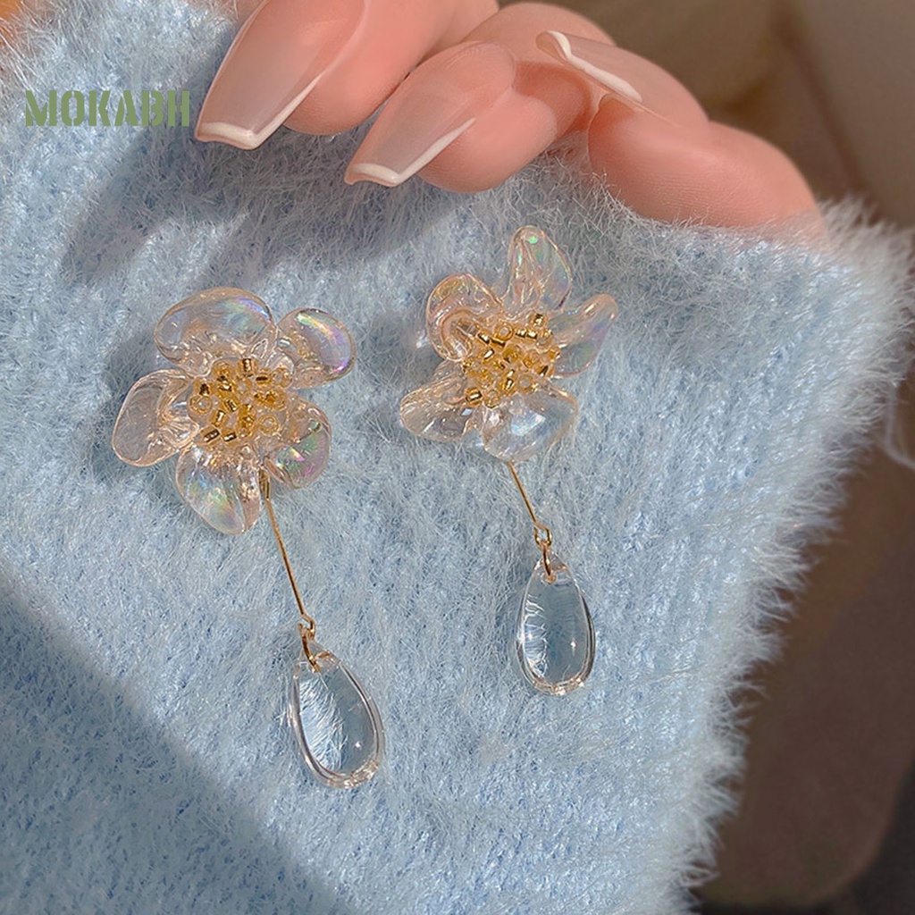 1 Đôi Bông Tai Hình Giọt Nước Pha Lê Trong Suốt Không Gây Dị Ứng Phong Cách Pháp Thời Trang