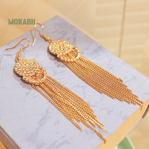 Bông Tai Chuỗi Tròn Đính Đá Tua Rua Thời Trang Dự Tiệc Cho Nữ