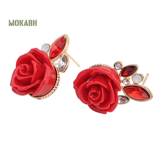 Bông Tai Hình Hoa Hồng Đính Đá Phong Cách Retro Thanh Lịch Cho Nữ
