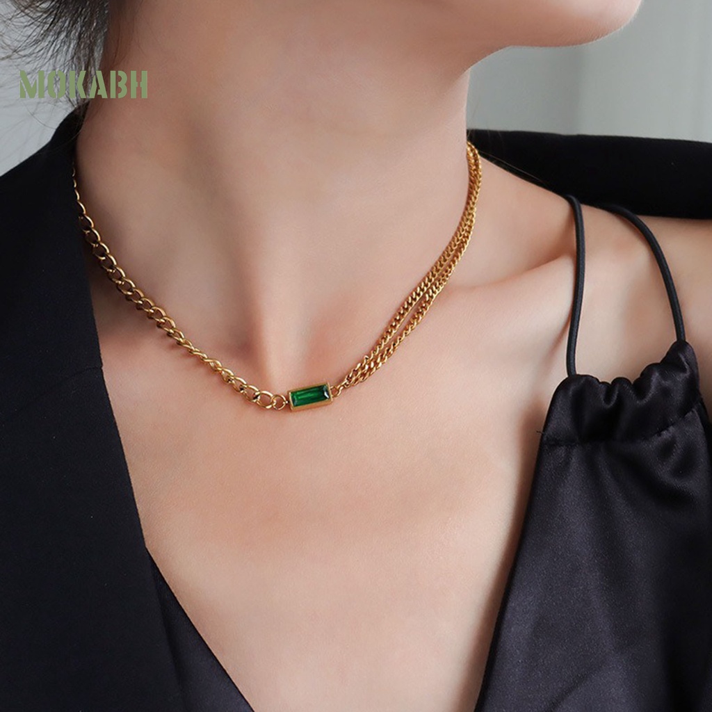 [Mới] Set Vòng cổ + Bông Tai + Vòng Tay Mạ Điện Mặt Vuông Đính Đá Zircon Vintage Cho Nữ