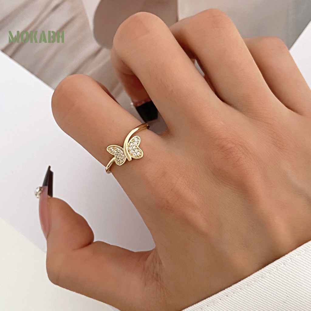 [Mới] Nhẫn Dạng Mở Đính Đá Hình Học Và Bướm Lấp Lánh Có Thể Điều Chỉnh
