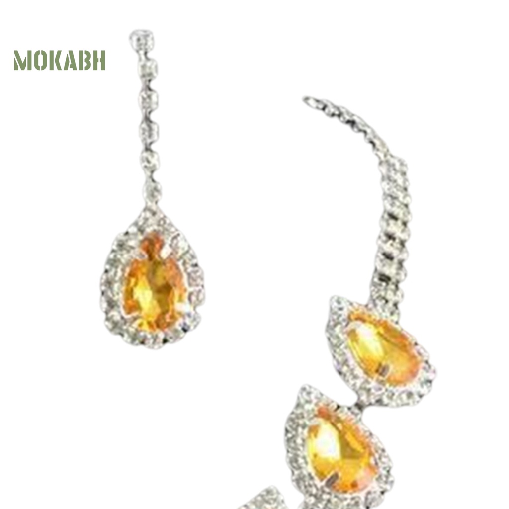 1 Bộ Vòng cổ + Bông Tai Hình Giọt Nước Có Đính Đá Lấp Lánh