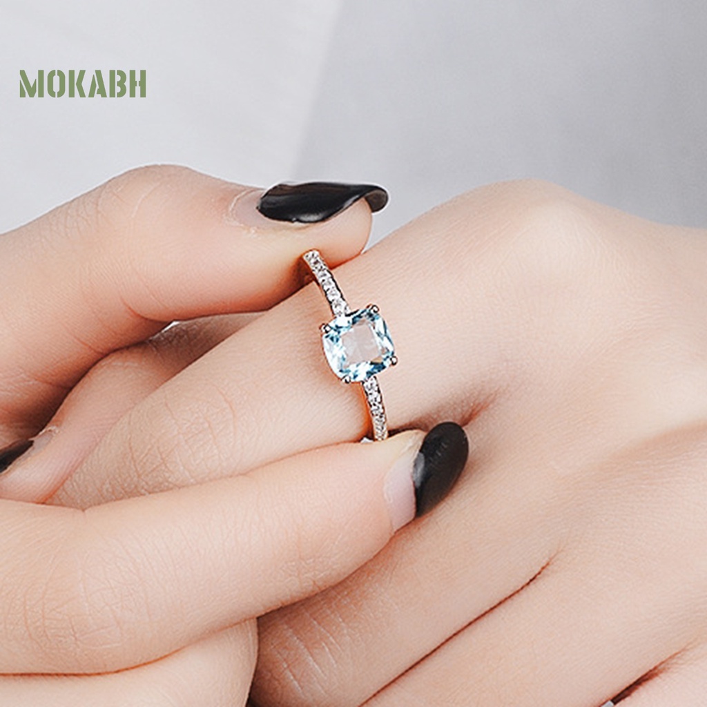 Nhẫn Cưới Mỏng Đính Đá Zircon Hình Vuông Sang Trọng Cho Nữ