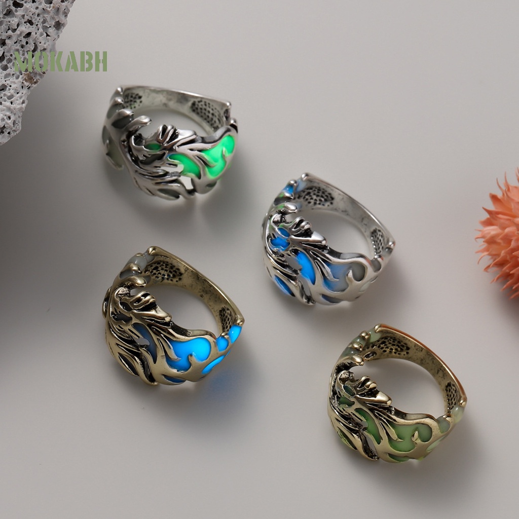 Nhẫn Hình Rồng Phát Sáng Trong Bóng Tối Có Thể Điều Chỉnh Kích Thước Thời Trang Trang Sức Hình Học Cho Nam