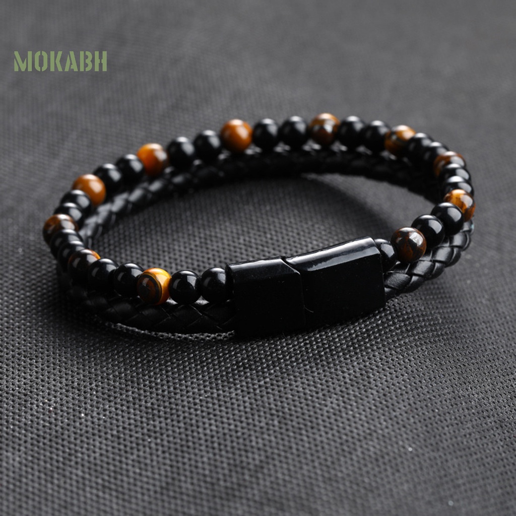 Vòng Tay Da Hai Lớp Chống Phai Màu Phong Cách Cổ Điển Cho Nam