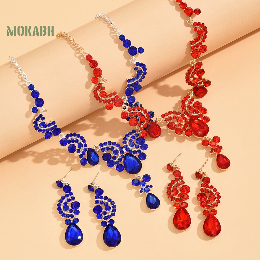 1 Bộ Vòng cổ + Bông Tai Đính Đá Hình Giọt Nước Lấp Lánh Sang Trọng