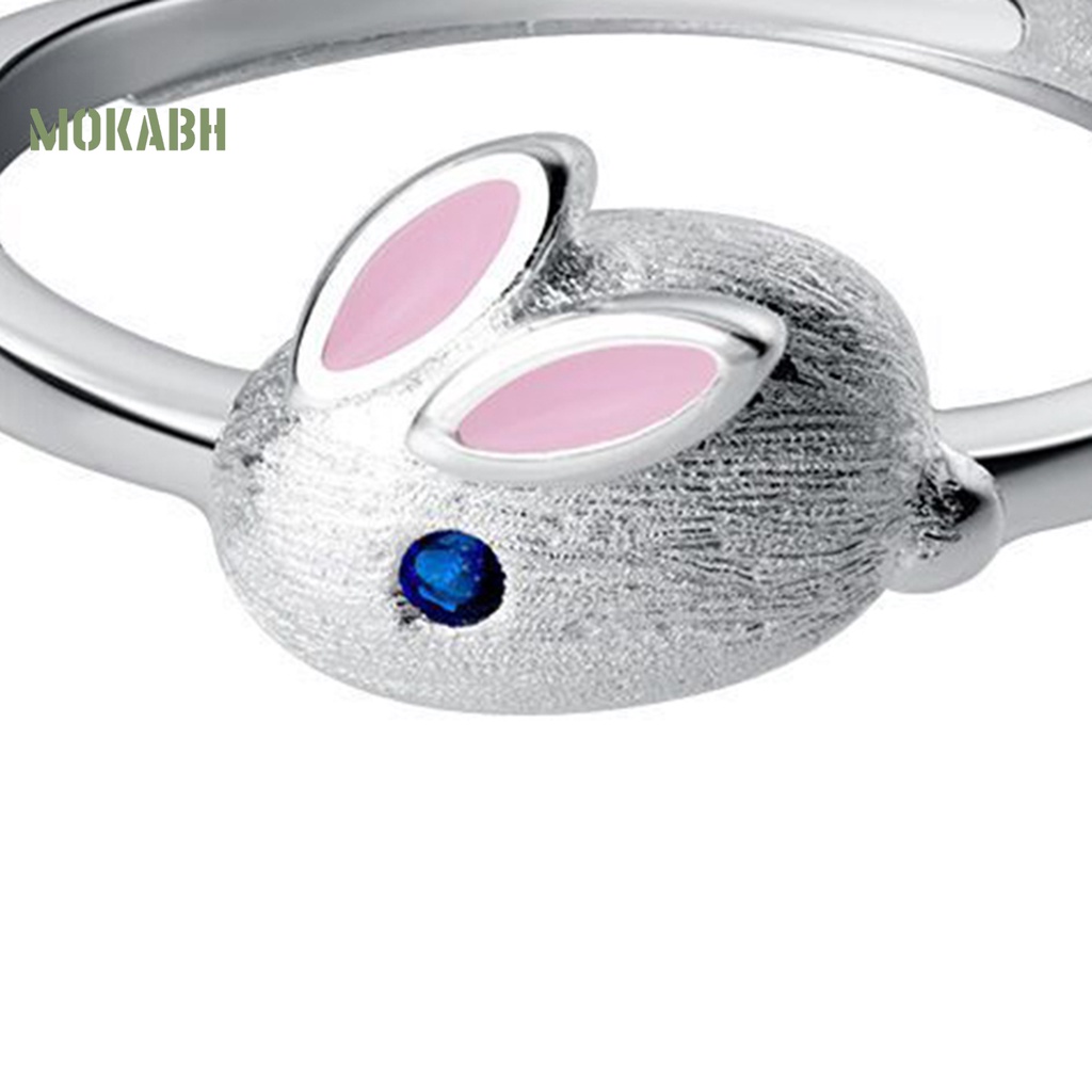 Nhẫn Hở Hình Thỏ Dễ Thương Màu Bạc Bóng Có Thể Điều Chỉnh Thời Trang Cho Nữ