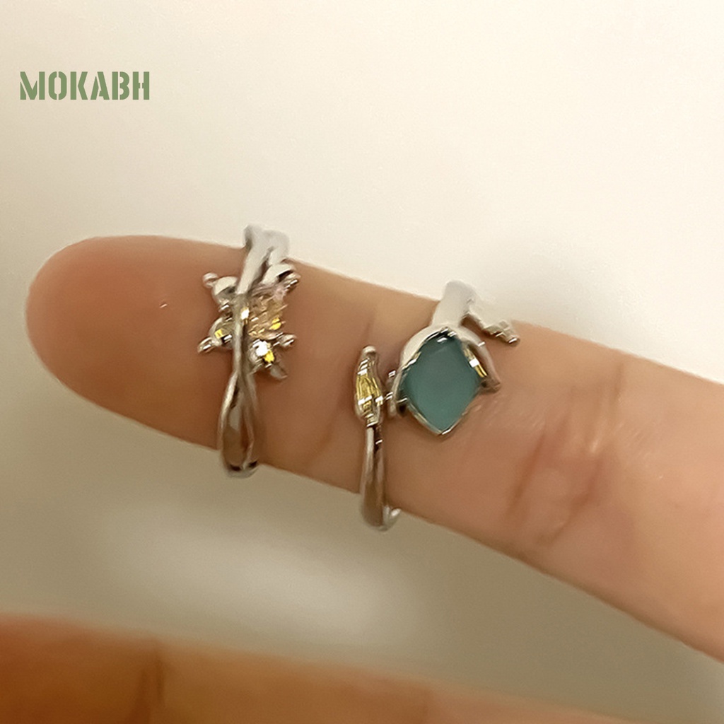 [Mới] Nhẫn Hở Hình Hoa Tulip Khảm Đá Zircon Có Thể Điều Chỉnh Kích Cỡ