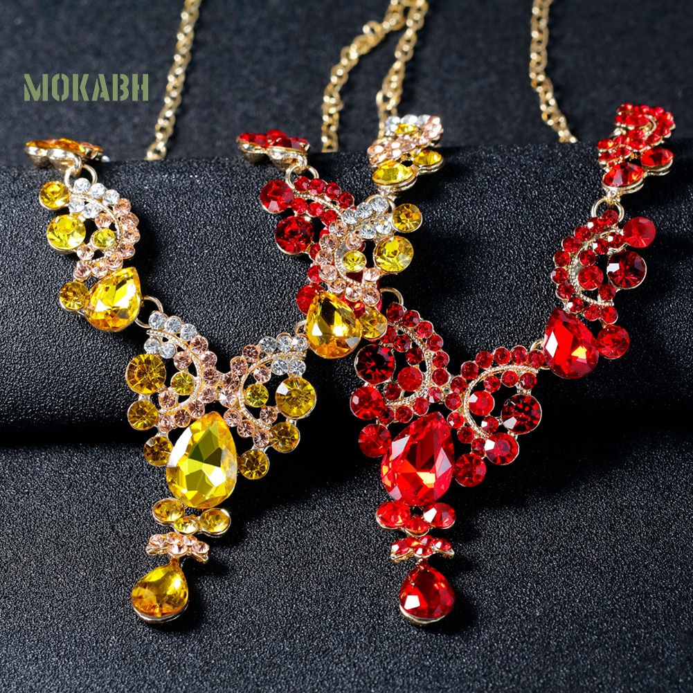 Bộ Vòng cổ + Bông Tai HìNh GiọT NướC ĐíNh Đá Sang TrọNg