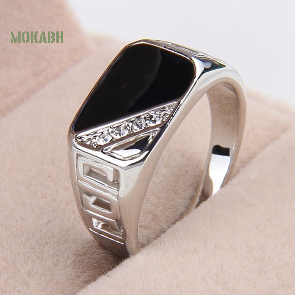 [Hot] Nhẫn Bản Rộng Mặt Hình Tam Giác Đính Đá Thời Trang Cho Nam