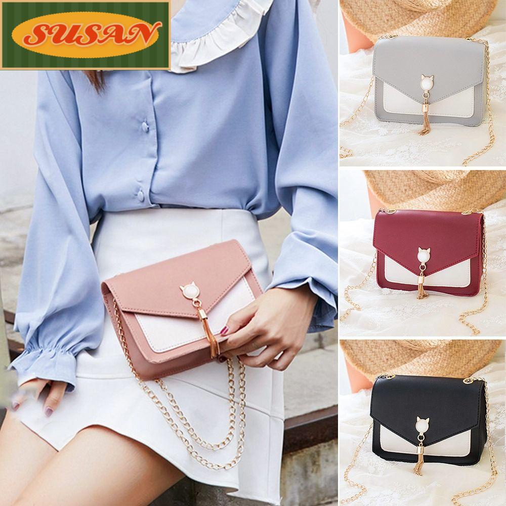 Túi Đeo Vai Hình Vuông Cỡ Nhỏ Phối Dây Xích Tua Rua Thời Trang