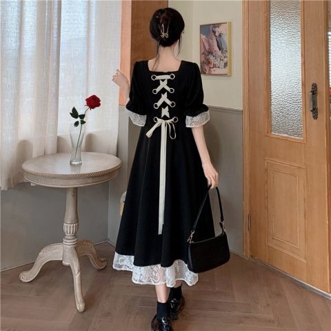 Phong cách thu đông thanh lịch váy đen gập eo kiểu Pháp, bộ váy nữ Lolita cosplay cosplay set đồ sang trọng nữ tính