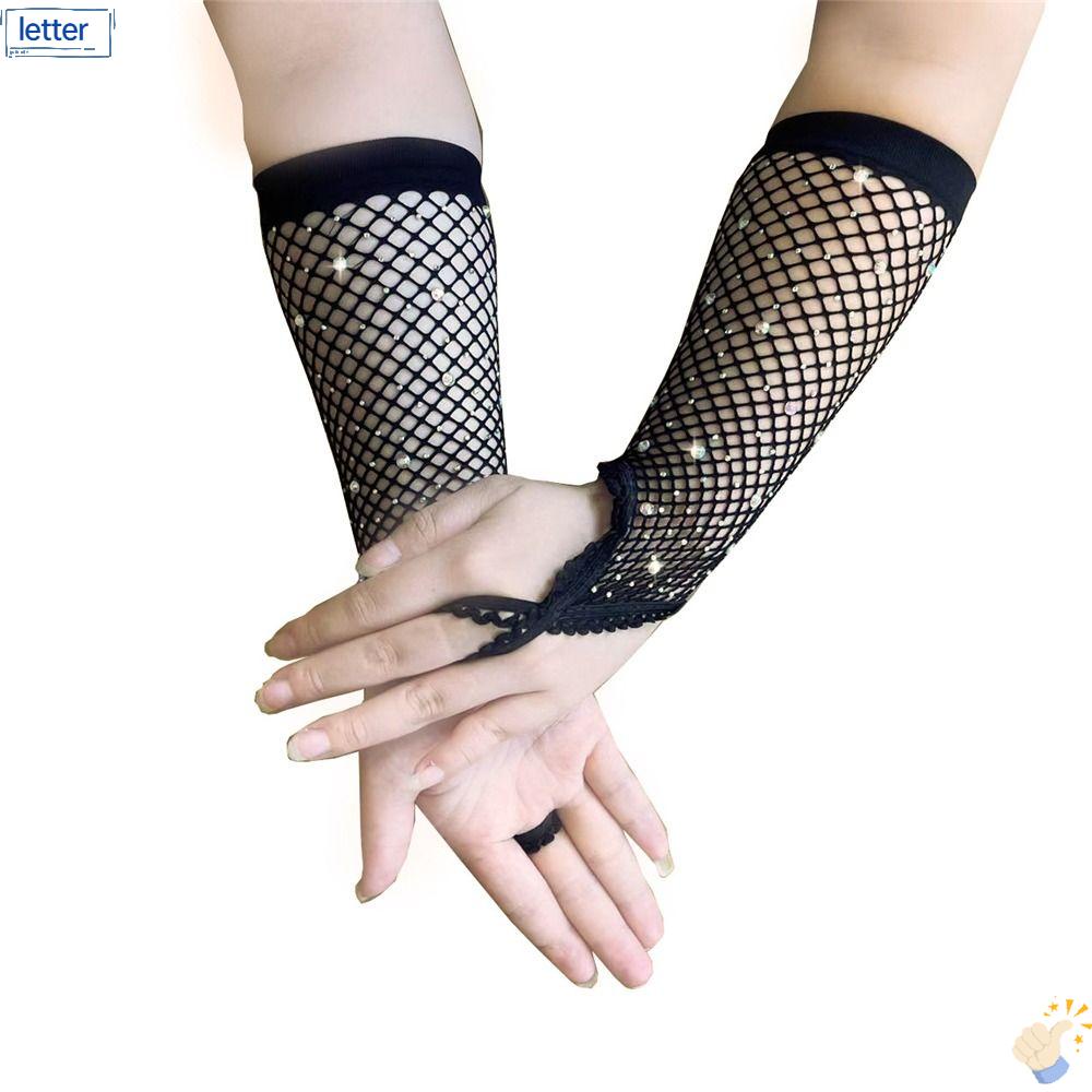 Găng Tay Lưới Dài Co Giãn Nhiều Màu Cho Nữ Biểu Diễn Sân Khấu