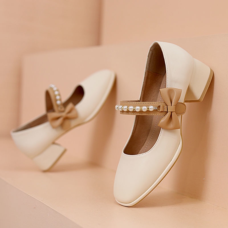 Giày Cao Gót Da Phong Cách Thời Trang Xuân Thu 2023 Dành Cho Nữ