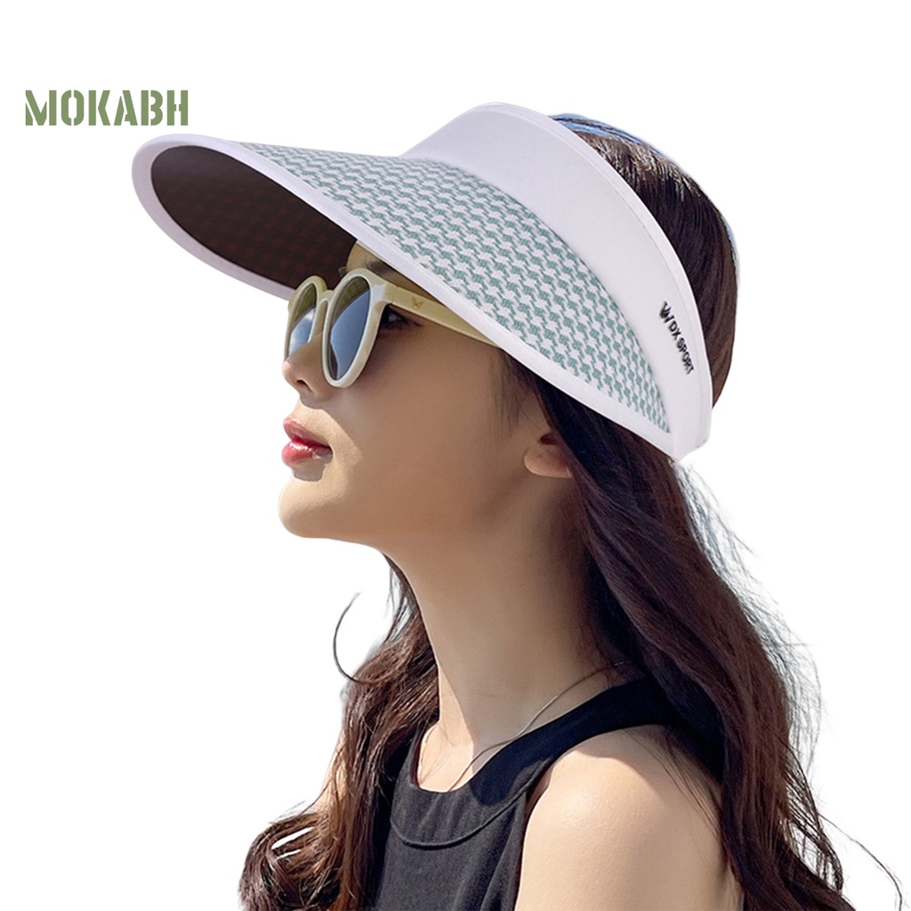 [Mok Abh] Mũ Chống Nắng Hở Chóp Vành Dài Điều Chỉnh Được Màu Sắc Tương Phản Thoáng Khí Chống Biến Dạng Khi Đi Du