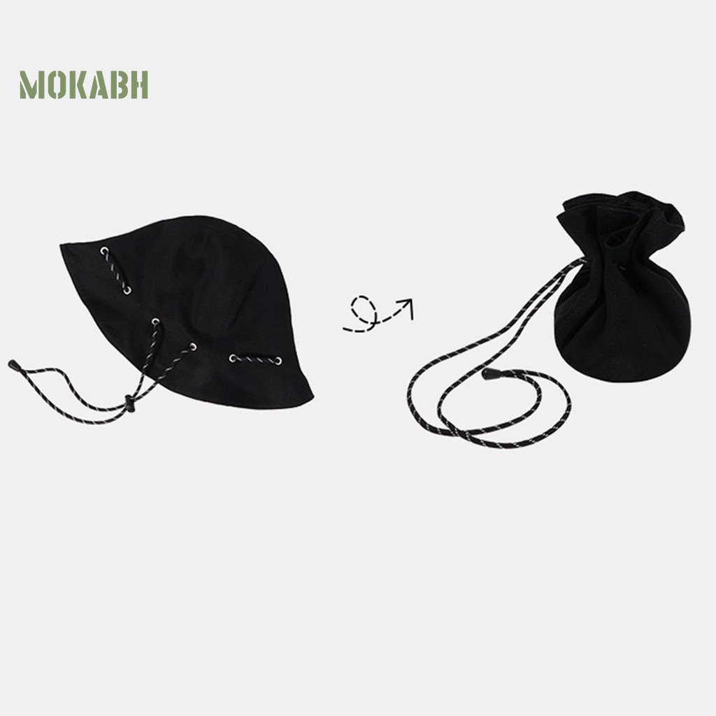 [Mok Abh] Mũ Ngư Dân Tròn Màu Trơn Dây Rút Có Thể Điều Chỉnh Chống Nắng Cạnh Xoăn Mang Đi Câu Cá Cắm Trại Cho Nữ