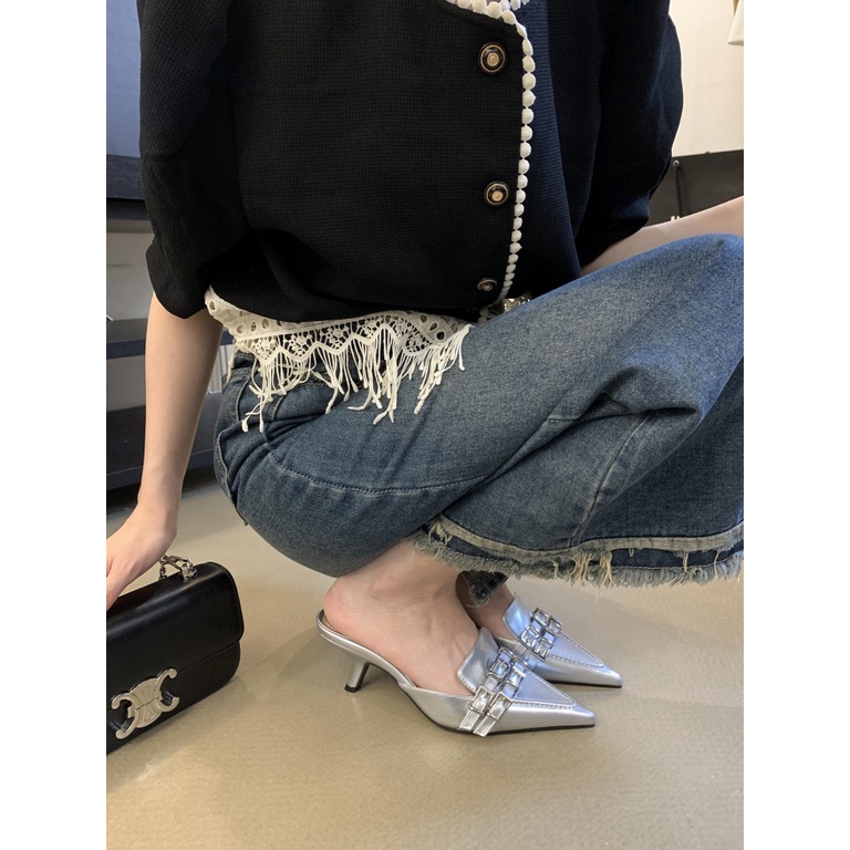Giày Cao Gót Mũi Nhọn Phong Cách punk Pháp Thời Trang Hè Thu 2023