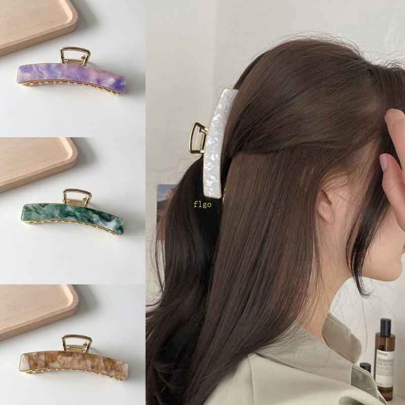 Kẹp Tóc Càng Cua Lớn Tráng Men Acetate Bằng Kim Loại Họa Tiết Đá Cẩm Thạch Cổ Điển Hàn Quốc Chống Trượt Cho Nữ