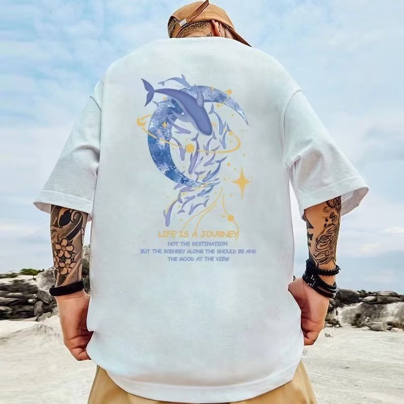 [có size 45 kg___130 kg] M-8XL áo phông nam tay lỡ, Áo Thun Mùa Hè Dáng Suông Tay Cộc Thoải Mái In Họa Tiết Hoạt Hình