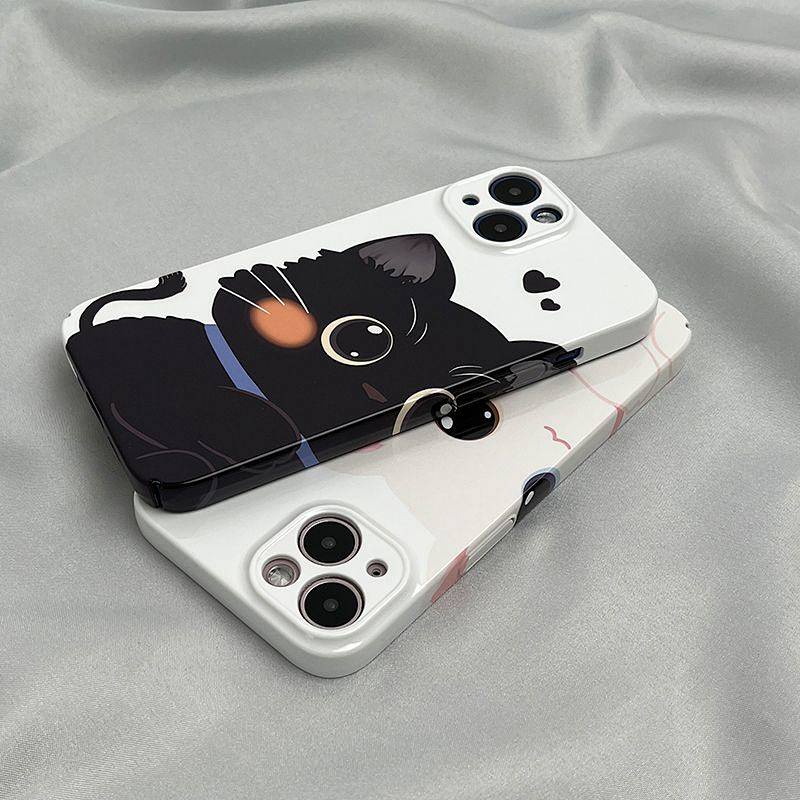 Ốp Điện Thoại Cứng In Hình Mèo Trắng Đen Cho iphone 14 13 12 11 pro max 7 8 plus x xs xr xsmax