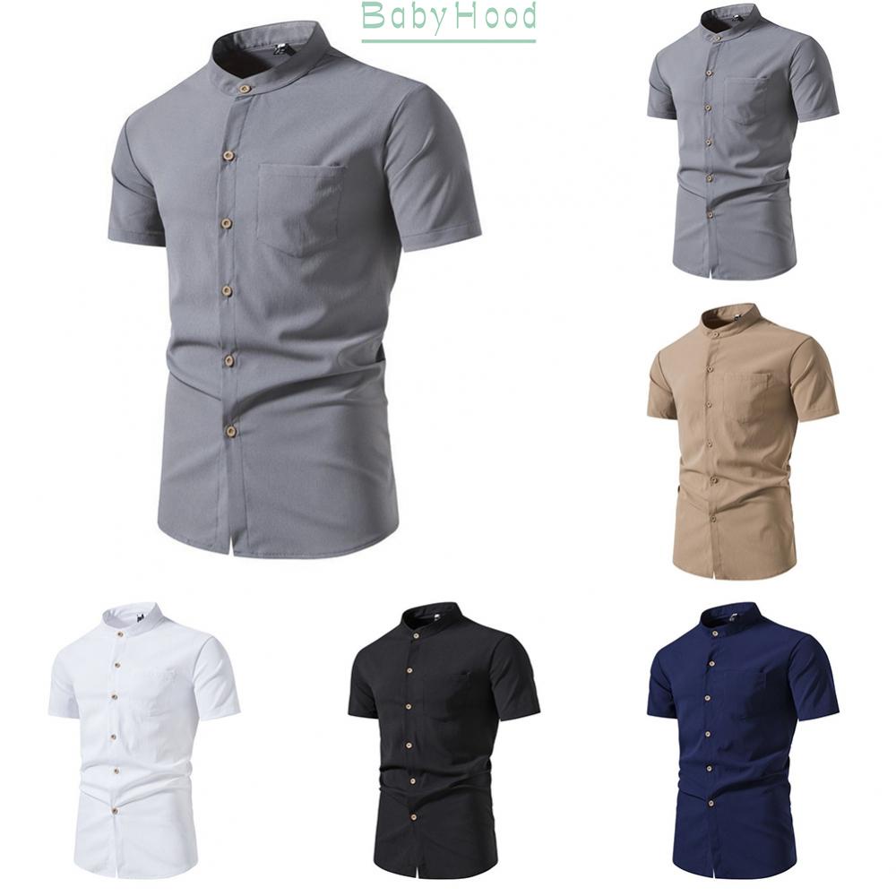 Men's Casual Slim Fit Short Sleeve Button Down Shirt in White/Gray/Black/Khaki/Dark Blue#BBHOOD