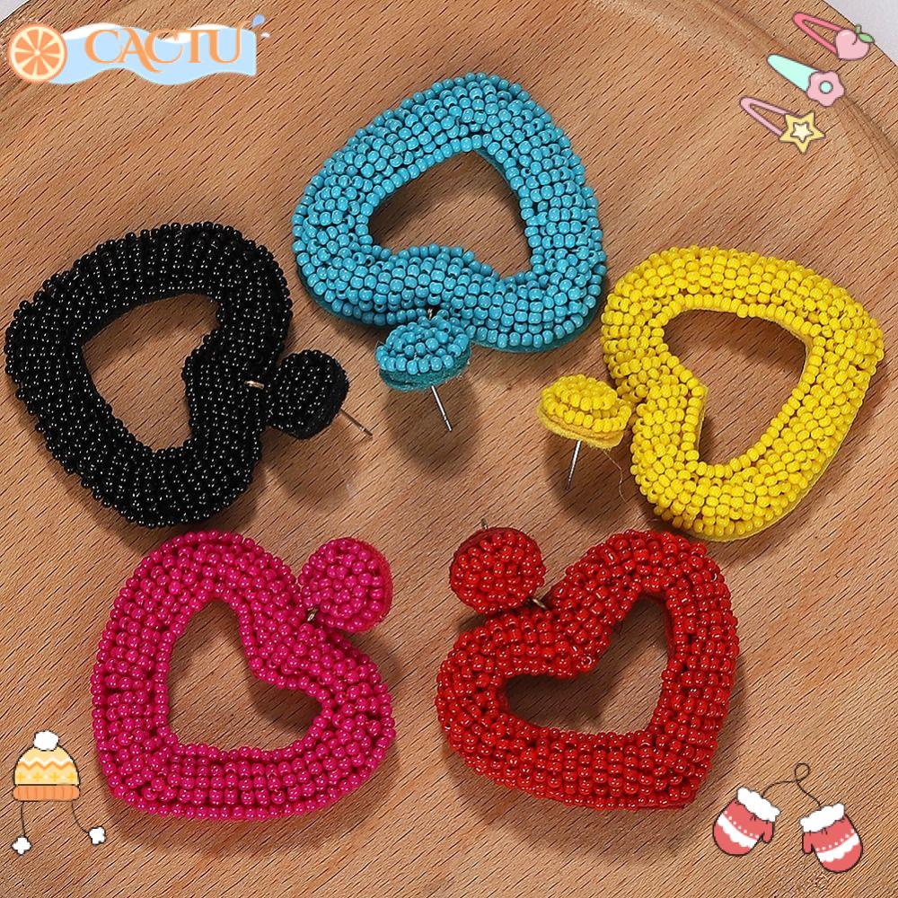 CACTU Bông Tai Xỏ Hạt Hình Trái Tim Phong Cách Bohemia Dành Cho Nữ