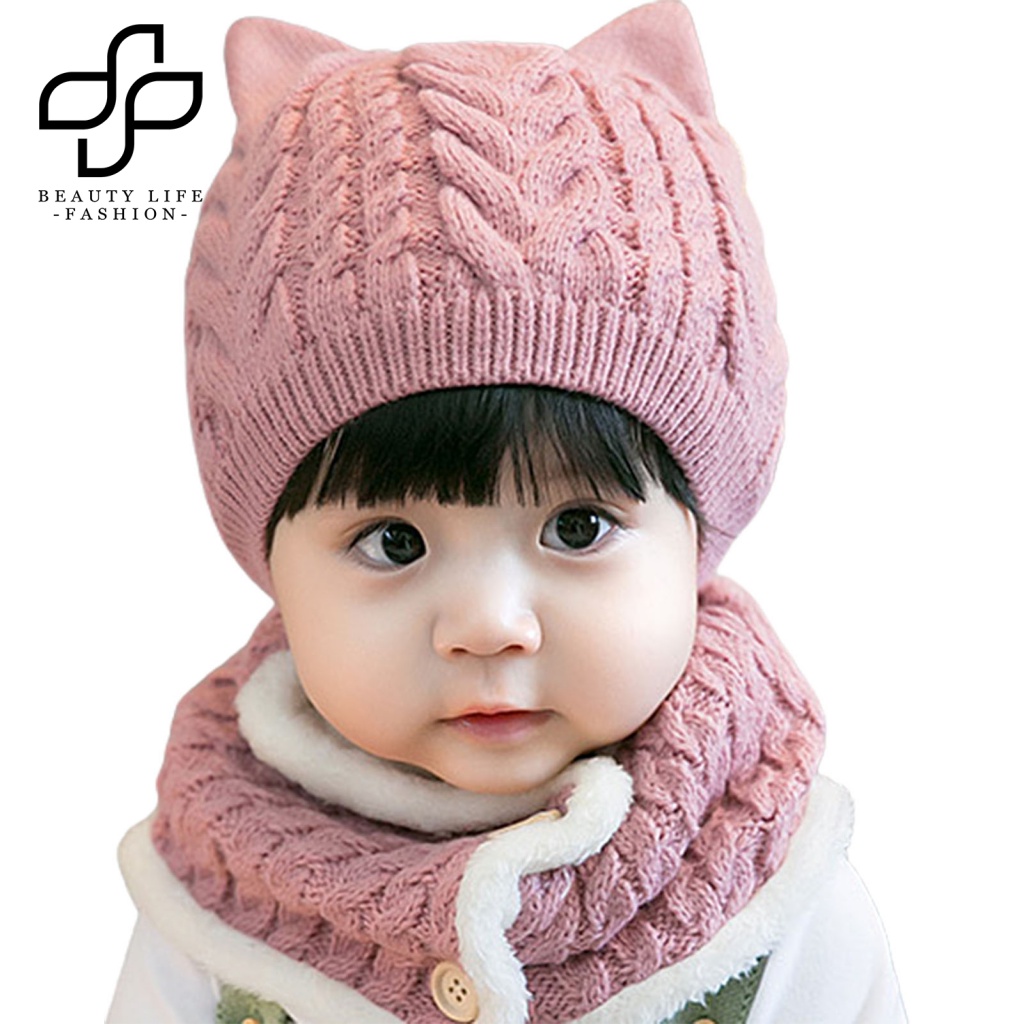 Bộ 2 Khăn Quàng Cổ Dệt Kim Giữ Ấm Tai Dễ Thương Cho Bé