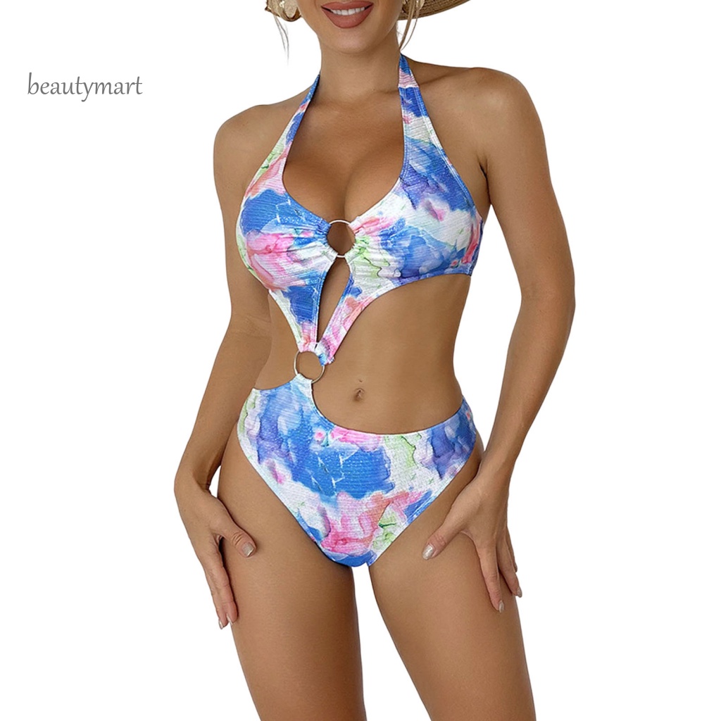 Bộ Đồ Bơi Một Mảnh Cổ Yếm Hở Lưng Họa Tiết Hoa Nhiều Màu Sắc Cho Nữ