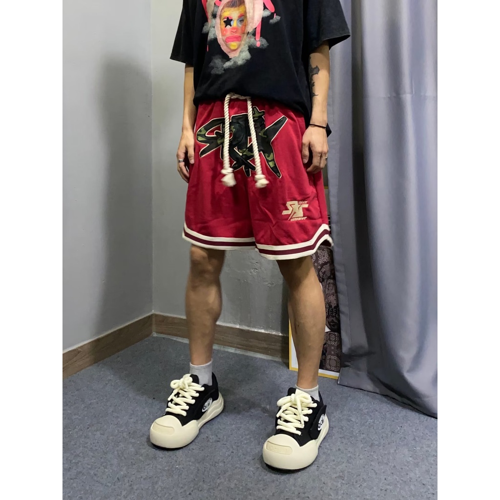 Quần Short Thể Thao Ống Rộng Thêu Họa Tiết Phong Cách Hip Hop Đường Phố Mỹ Thời Trang Mùa Hè Cho Nam