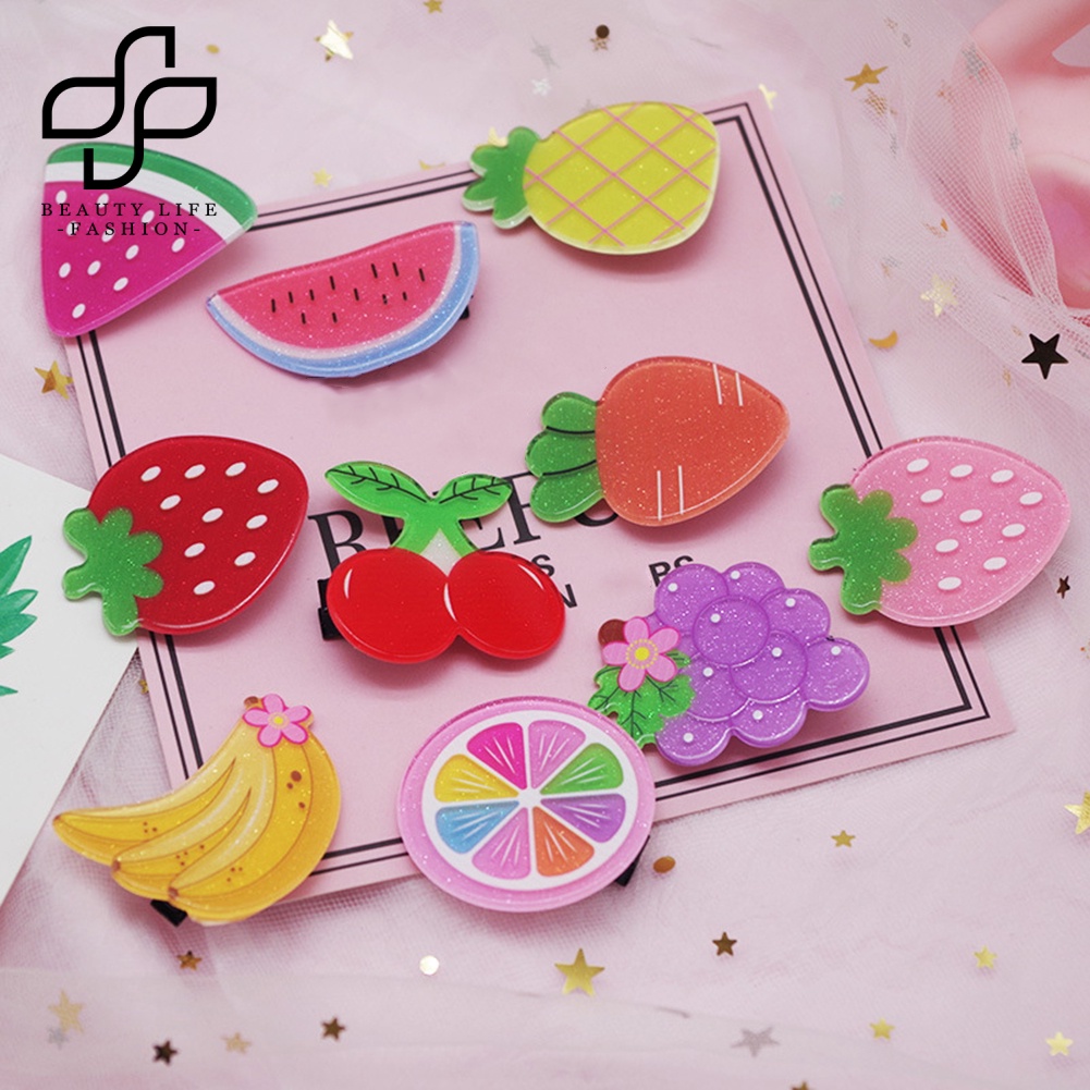 Bộ 2 Kẹp Tóc Hình Trái Cây / Cà Rốt / Dâu Tây Dễ Thương Cho Nữ