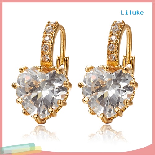 Đôi Khuyên Tai Mạ VàNg 9K HìNh TráI Tim ĐíNh Kim Cương Giả NhiềU MàU ThờI Trang