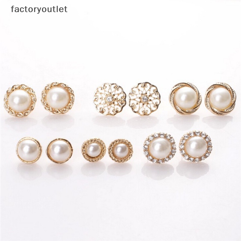 Set 6 Đôi Khuyên Tai Đính Hạt Giả Ngọc Trai Nhã Nhặn