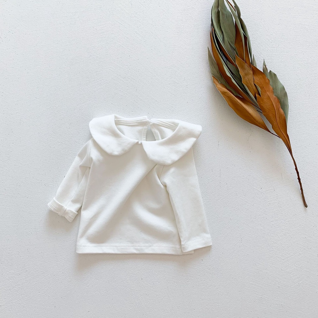 Áo Thun Cotton Tay Dài Cổ Bẻ Nhỏ Xinh Thời Trang Cho Bé Gái