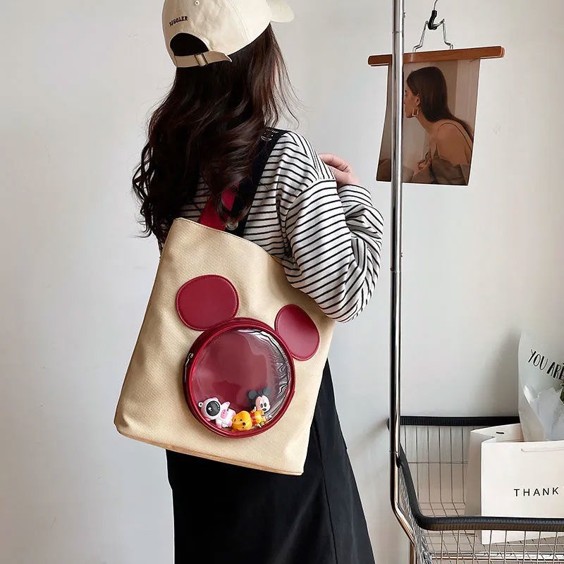 Túi Tote Đeo Vai Vải Canvas Sức Chứa Lớn In Hình Chuột Mickey Hoạt Hình Disney Cho Nữ Sinh