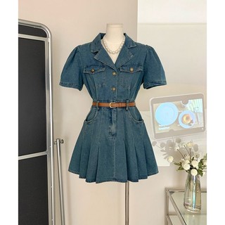 Đầm Denim Tay Ngắn Cổ Polo Phong Cách Hàn Quốc Thời Trang Mùa Hè Xinh Xắn Cho Nữ