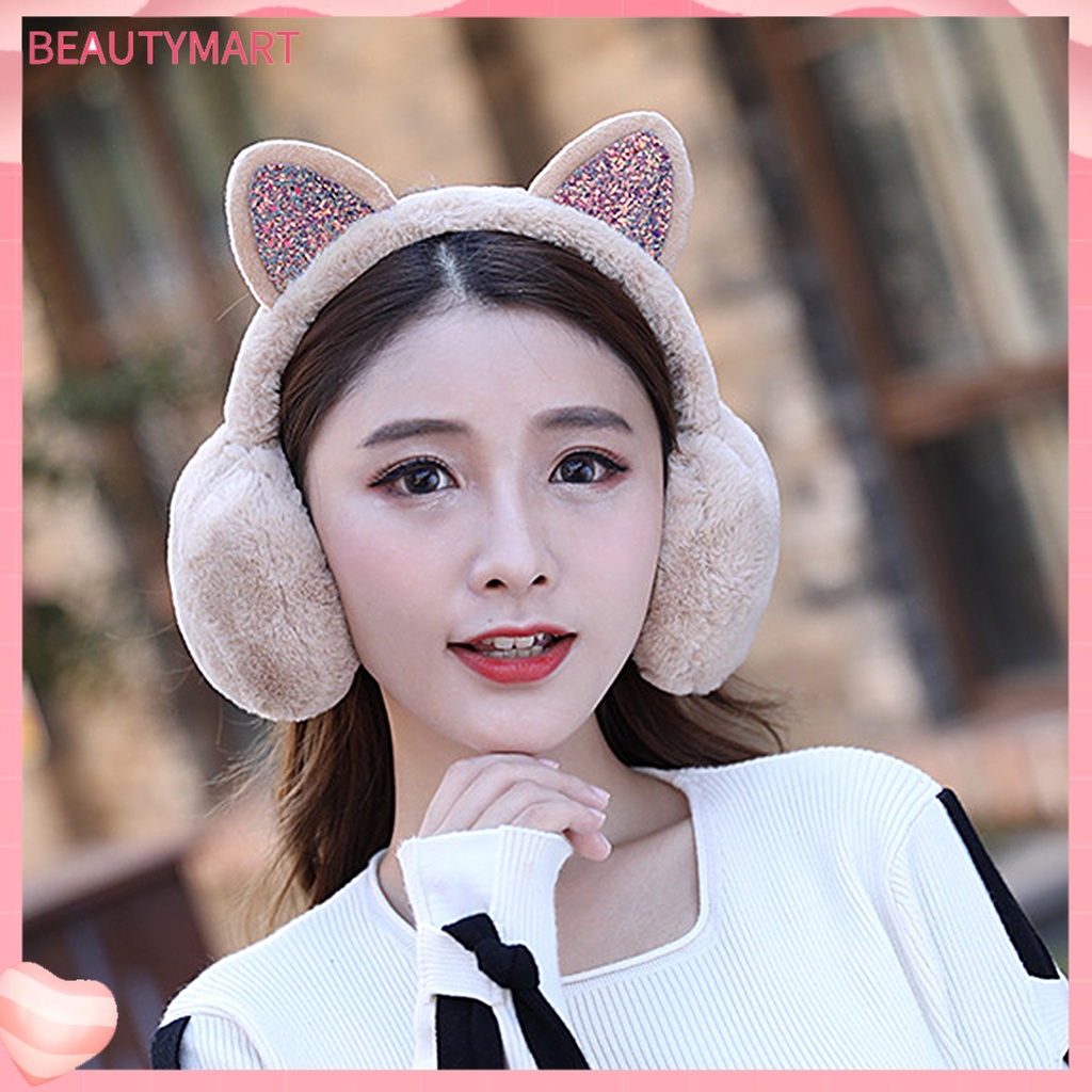 Chụp Tai Giữ Ấm Mùa Đông Hình Tai Mèo Đính Kim Tuyến Lấp Lánh