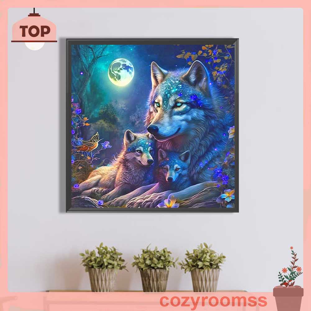 Tranh Đính Đá Kim Cương Toàn Bộ 5D DIY Hình Vẽ Sói Trang Trí Nhà Cửa