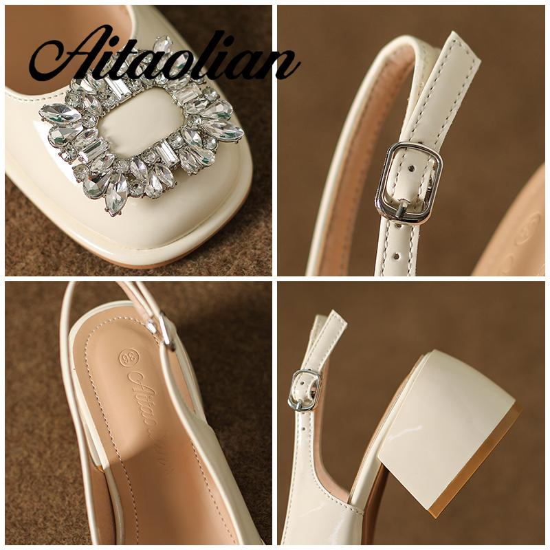 Xăng đan Cao Gót 5cm Bằng Da Mềm Mũi Vuông Màu Trơn Thời Trang Cho Nữ