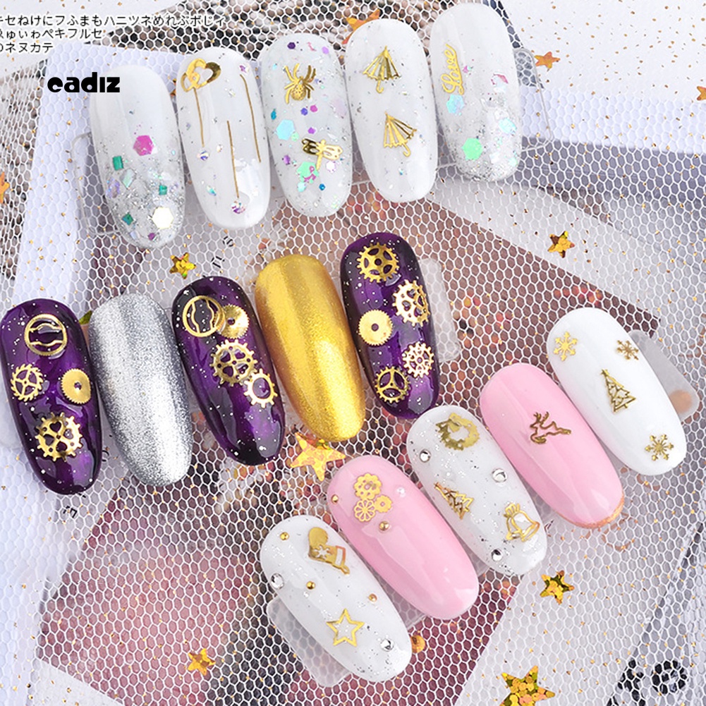 Set 2 Hộp Phụ Kiện Trang Trí Móng Tay Nghệ Thuật Kiểu Bánh Răng Lá Giáng Sinh Bắt Mắt