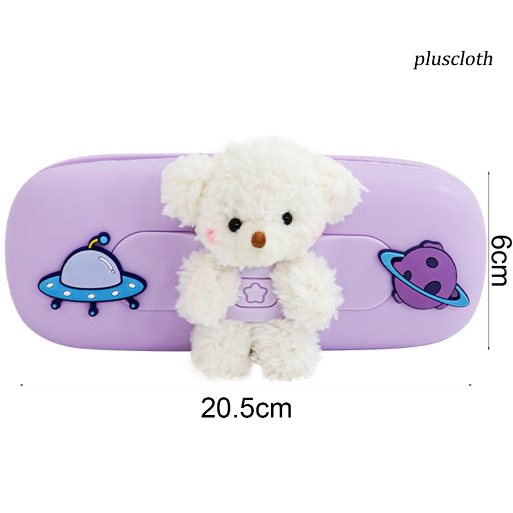 Túi Đựng Bút Bằng Silicone Đính Gấu Bông Dễ Thương