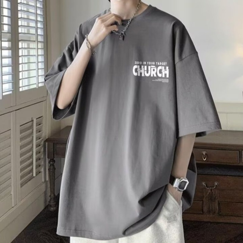 áo phông nam big size 100kg Áo Thun Cotton Tay Ngắn Cổ Tròn In Chữ Hoạt Hình Phong Cách Mỹ Vintage