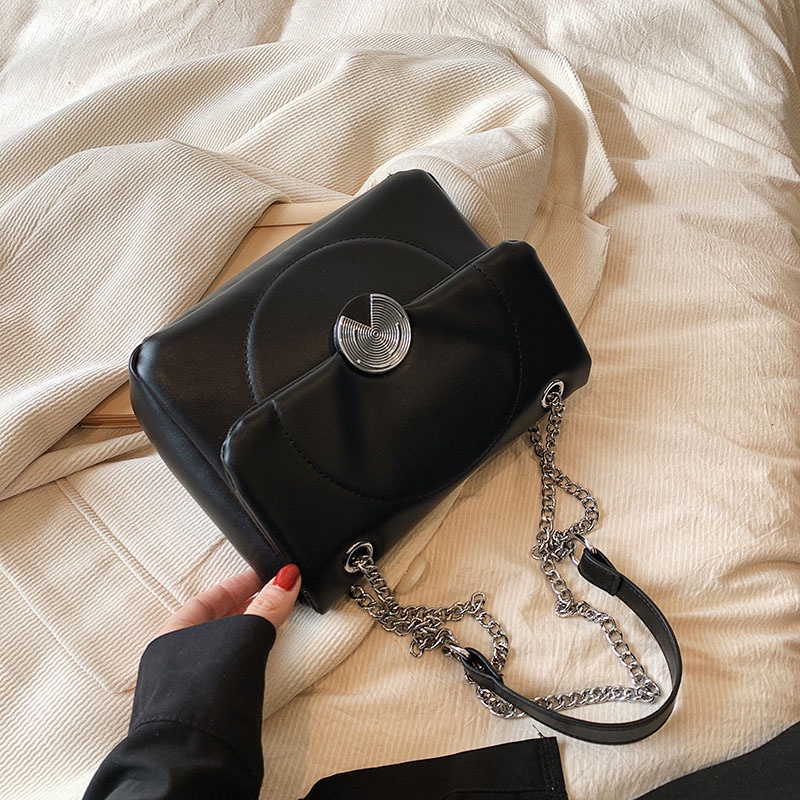 Túi Đeo Vai Dây Xích Có Khóa Tròn Phong Cách Hàn Quốc Chất Lượng Cao Cho Nữ