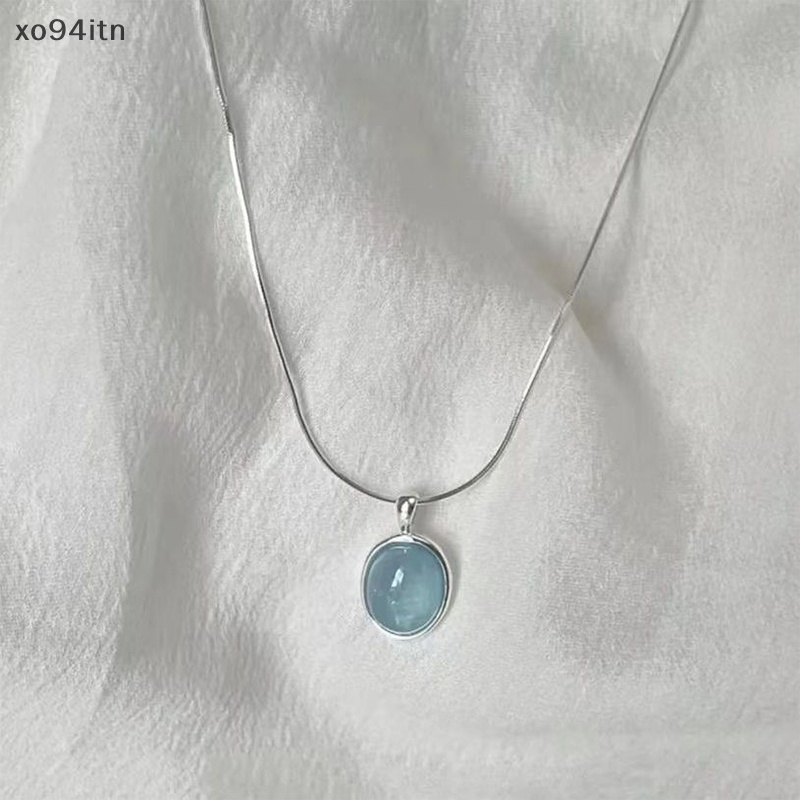 Tn Vòng cổ Đính Đá Mặt Trăng Xanh Lam Độc Đáo Màu Bạc Thời Trang Làm Quà Tặng Cho Bạn Bè n